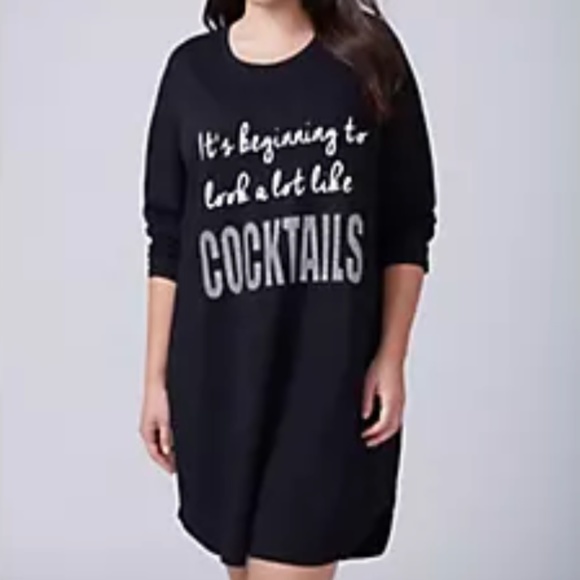 Lane Bryant Cacique Cocktails Glitter Long Sleeve Sleep Shirt Size 4X 26/28 - Picture 1 of 8